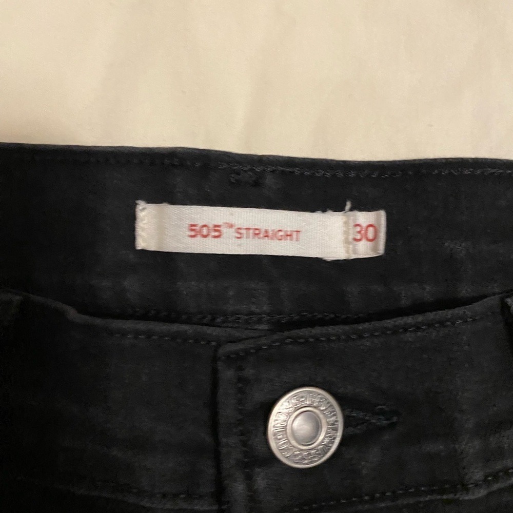 Levis 505 Straight Black Denim Mid Rise Skinny Jeans 30 Indie Sleaze Minimalist - Picture 4 of 6